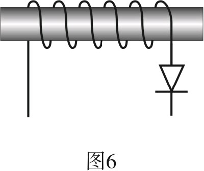 请在图6中标出当二极管中有正向电流通过时螺线管的n极