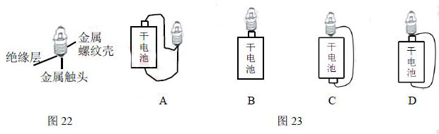 (1)小灯泡的结构如图22,按图23中图连接能让完好的2.5v的灯泡点亮.