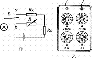 把开关s接b点,调节电阻箱,使电流表的示数为irx为待测电阻,r为电阻箱