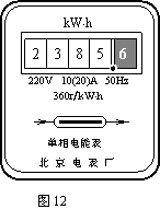 如图12所示,电能表的读数是 kw·h.