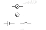 请将图中的各元件符号连成电路图.要求两灯并联,开关